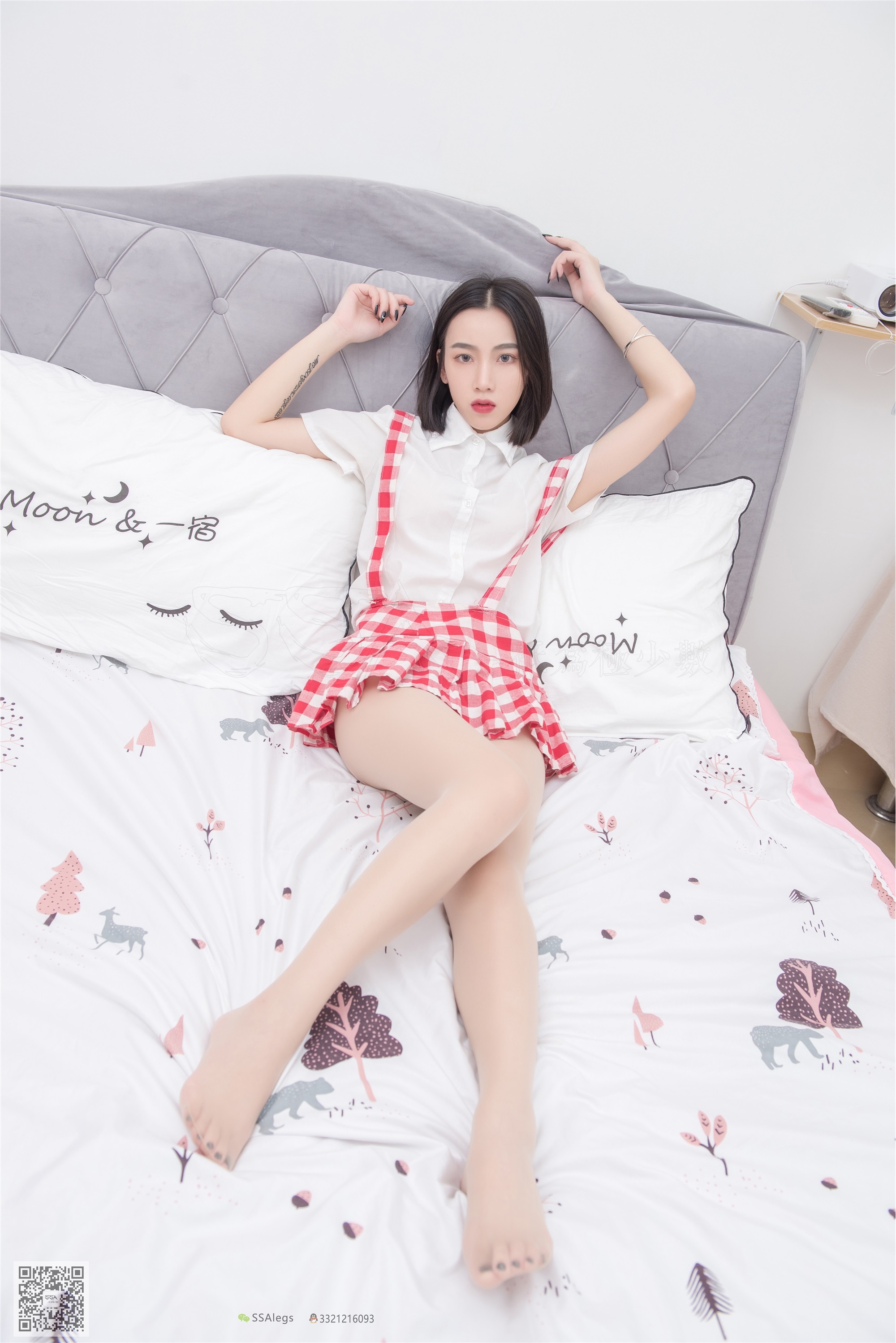 SSA丝社 NO.033 大大 红白格子齐臀超短裙肉丝